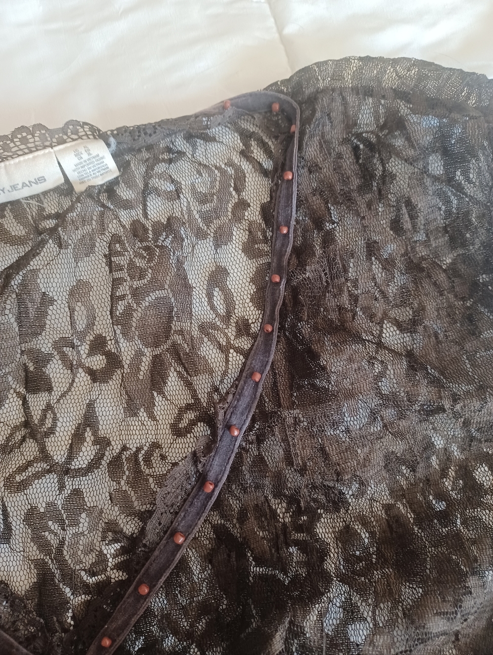 DKNY Brown Floral Lace V-Neck Top Vintage - Picture 5 of 6